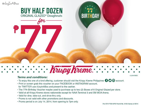 Buy half dozen Krispy Kreme Original Glazed for 77 pesos